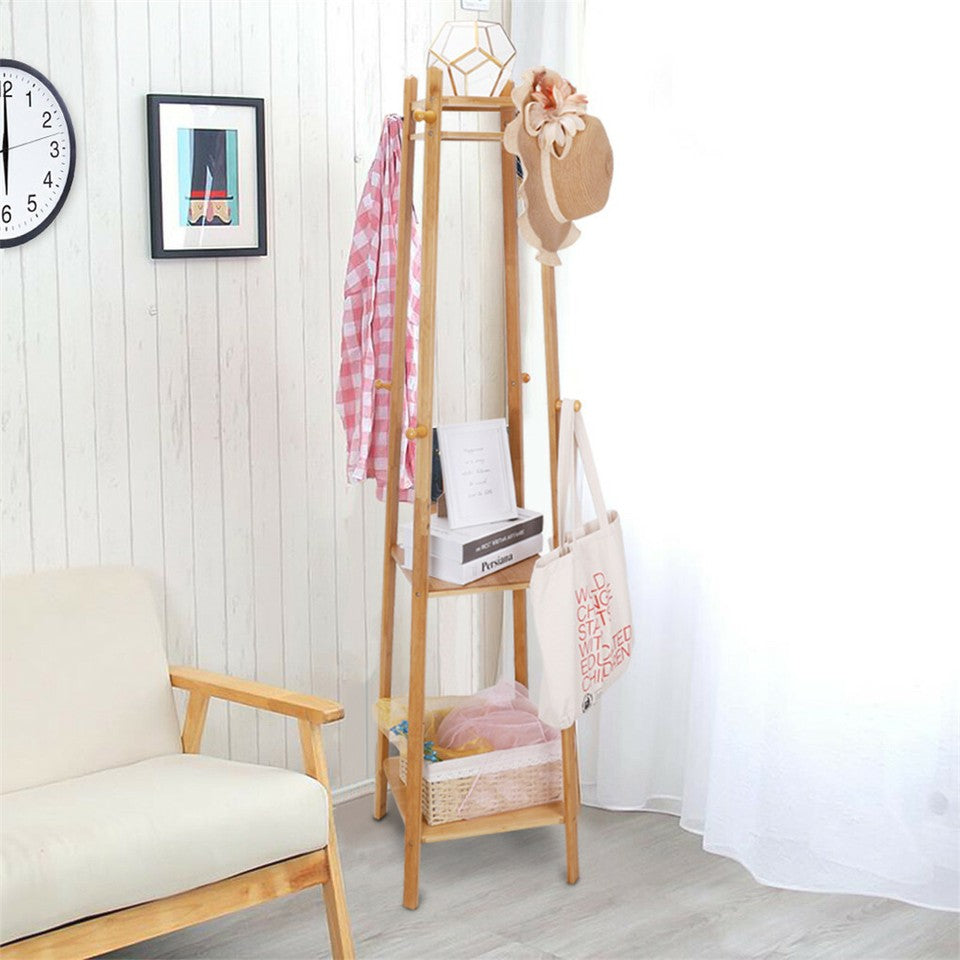 3 Layer 8 Hooks Shelf Clothes Coat Hat Rack Tree Stand Bamboo Hanger Organizer V767-ZJJ150
