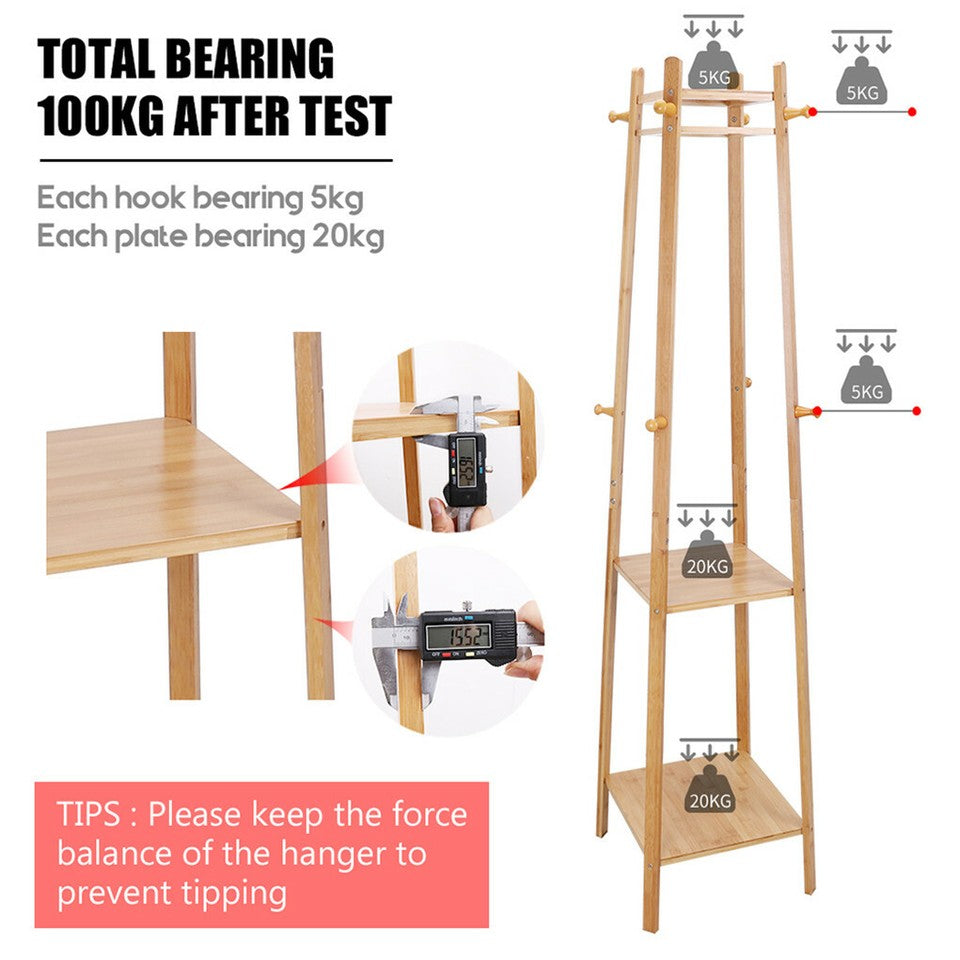 3 Layer 8 Hooks Shelf Clothes Coat Hat Rack Tree Stand Bamboo Hanger Organizer V767-ZJJ150