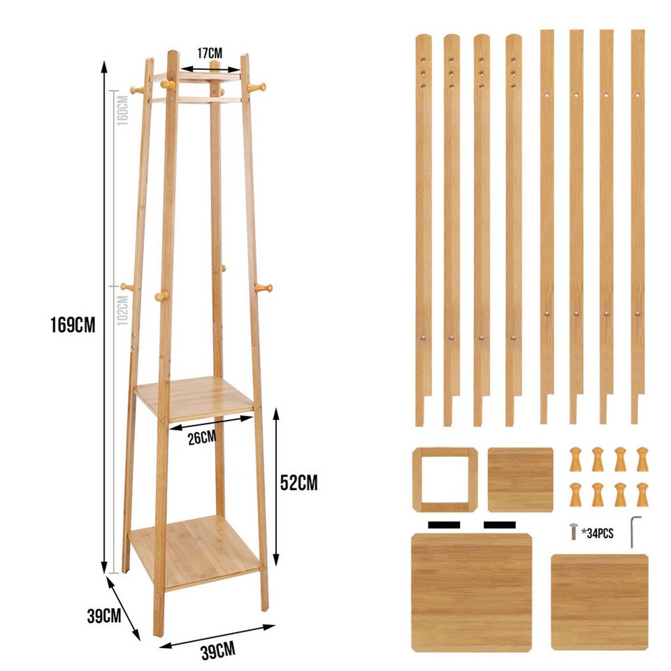 3 Layer 8 Hooks Shelf Clothes Coat Hat Rack Tree Stand Bamboo Hanger Organizer V767-ZJJ150