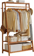 Bamboo Clothes Hanging Garment Rack Portable Laundry Rack Closet Storage Shelves V767-ZJJ174-G2