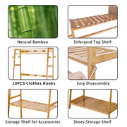 Bamboo Clothes Hanging Garment Rack Portable Laundry Rack Closet Storage Shelves V767-ZJJ174-G2