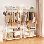 Large White Bamboo Garment Clothes Rack Shoes Coats Shelf w/ 3 Shelves & 10 Hook V767-ZJJ174-WT