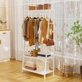 Large White Bamboo Garment Clothes Rack Shoes Coats Shelf w/ 3 Shelves & 10 Hook V767-ZJJ174-WT