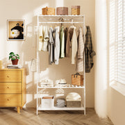 Large White Bamboo Garment Clothes Rack Shoes Coats Shelf w/ 3 Shelves & 10 Hook V767-ZJJ174-WT