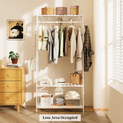 Large White Bamboo Garment Clothes Rack Shoes Coats Shelf w/ 3 Shelves & 10 Hook V767-ZJJ174-WT