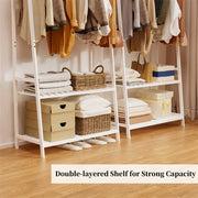 Large White Bamboo Garment Clothes Rack Shoes Coats Shelf w/ 3 Shelves & 10 Hook V767-ZJJ174-WT