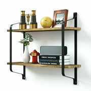 2 Layer Wood Wall Shelves Home Decor Floating Shelf Metal Hanging Storage Rack V767-ZJJ204