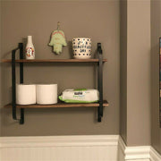 2 Layer Wood Wall Shelves Home Decor Floating Shelf Metal Hanging Storage Rack V767-ZJJ204
