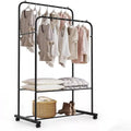 Heavy Thicken Metal Double Clothes Rail Sturdy Open Hanging Shelf Storage Rack V767-ZJJ211-BK-G3