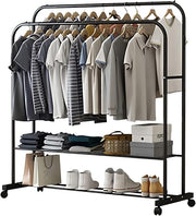 Heavy Thicken Metal Double Clothes Rail Sturdy Open Hanging Shelf Storage Rack V767-ZJJ211-BK-G3