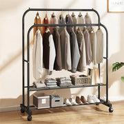 Heavy Thicken Metal Double Clothes Rail Sturdy Open Hanging Shelf Storage Rack V767-ZJJ211-BK-G3