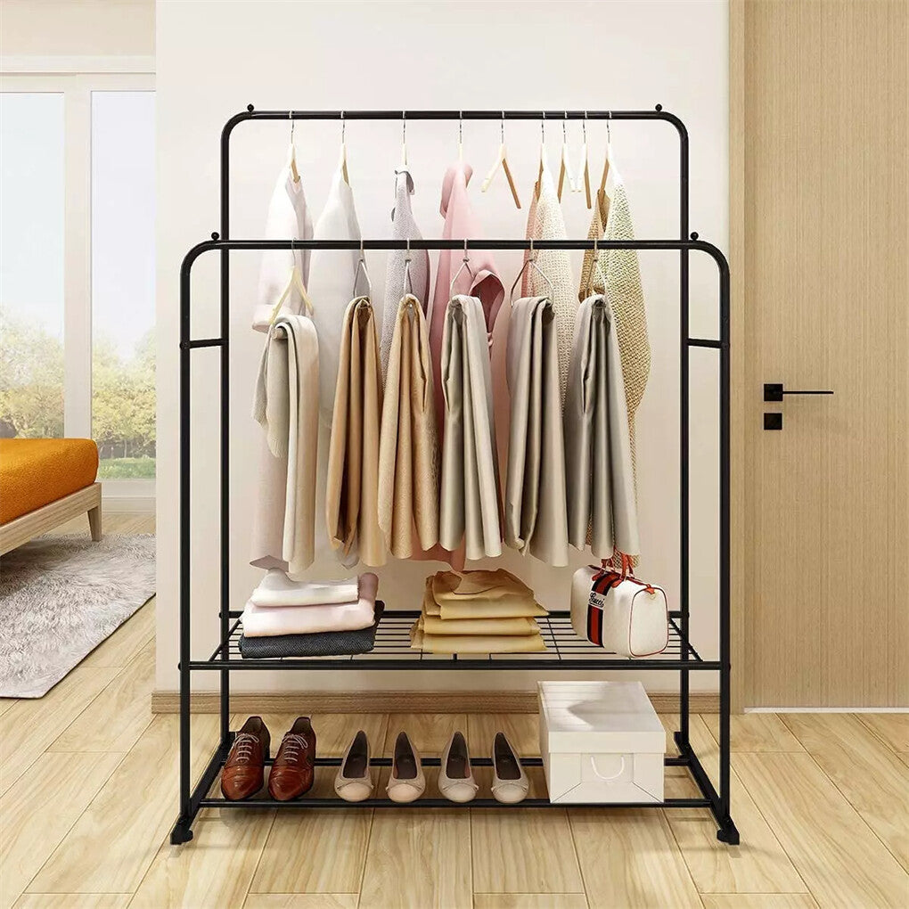 Heavy Thicken Metal Double Clothes Rail Sturdy Open Hanging Shelf Storage Rack V767-ZJJ211-BK-G3