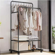 Heavy Thicken Metal Double Clothes Rail Sturdy Open Hanging Shelf Storage Rack V767-ZJJ211-BK-G3
