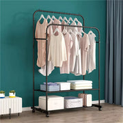 Heavy Thicken Metal Double Clothes Rail Sturdy Open Hanging Shelf Storage Rack V767-ZJJ211-BK-G3