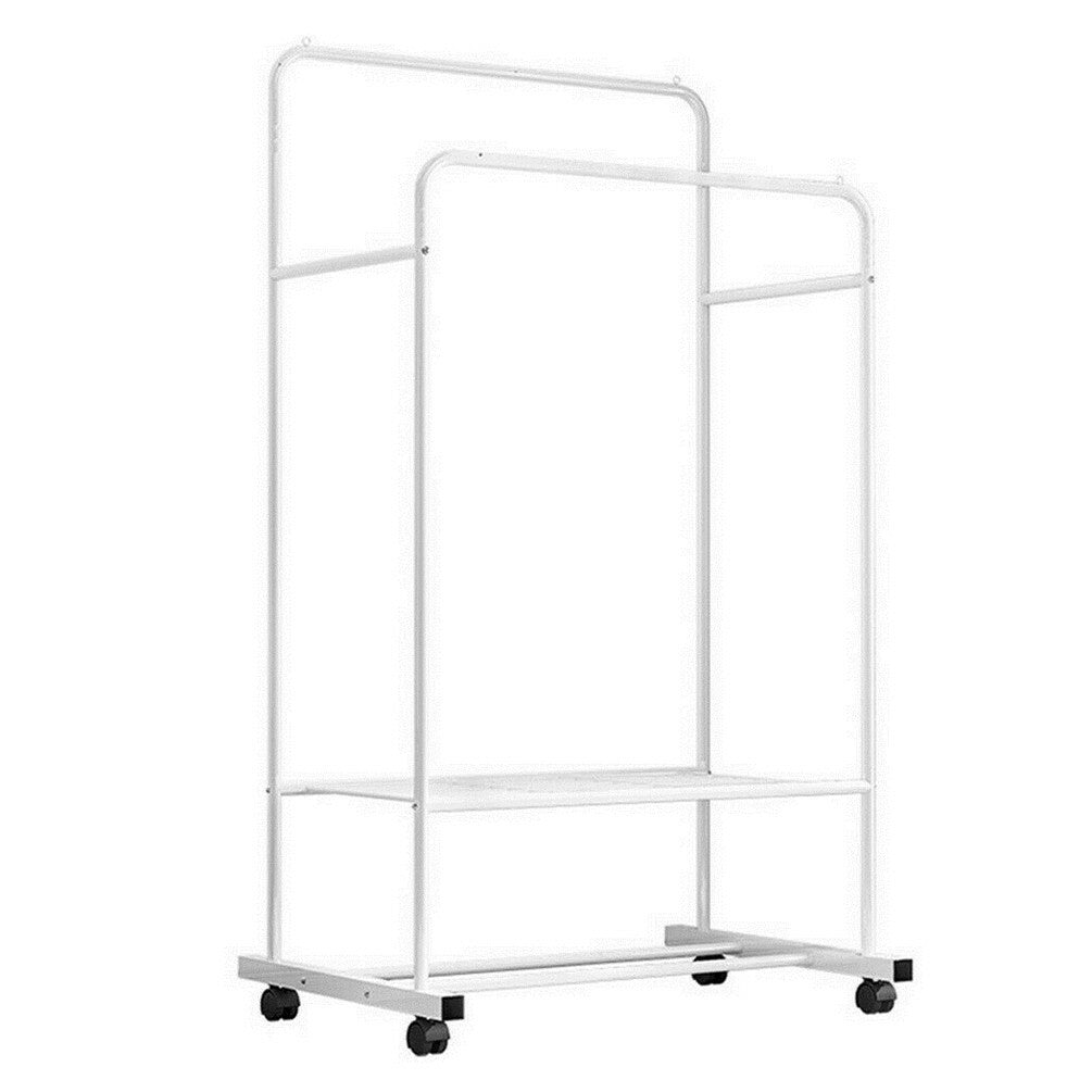 Heavy Duty Double Rail Garment Rack Rolling Clothes Rack 2Tier Storage Shelf V767-ZJJ211-WT-G3