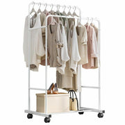 Heavy Duty Double Rail Garment Rack Rolling Clothes Rack 2Tier Storage Shelf V767-ZJJ211-WT-G3