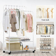 Heavy Duty Double Rail Garment Rack Rolling Clothes Rack 2Tier Storage Shelf V767-ZJJ211-WT-G3