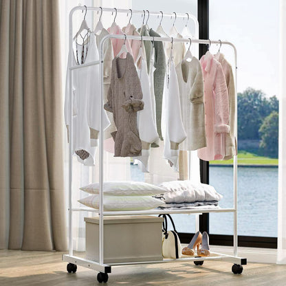 Heavy Duty Double Rail Garment Rack Rolling Clothes Rack 2Tier Storage Shelf V767-ZJJ211-WT-G3
