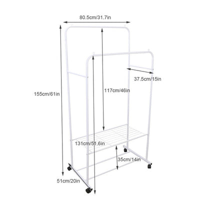 Heavy Duty Double Rail Garment Rack Rolling Clothes Rack 2Tier Storage Shelf V767-ZJJ211-WT-G3