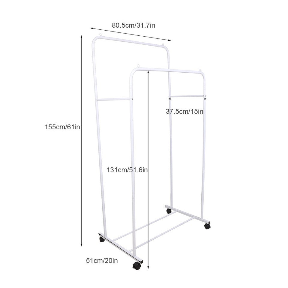 Heavy Duty Double Clothes Rail Rack Garment Hanging Display Stand 4 Wheel Armoir V767-ZJJ215-WT-G3