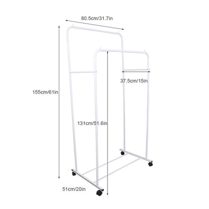 Heavy Duty Double Clothes Rail Rack Garment Hanging Display Stand 4 Wheel Armoir V767-ZJJ215-WT-G3