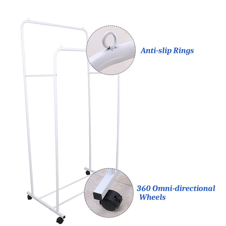 Heavy Duty Double Clothes Rail Rack Garment Hanging Display Stand 4 Wheel Armoir V767-ZJJ215-WT-G3