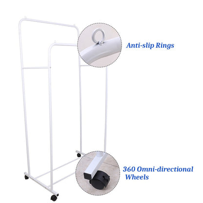 Heavy Duty Double Clothes Rail Rack Garment Hanging Display Stand 4 Wheel Armoir V767-ZJJ215-WT-G3