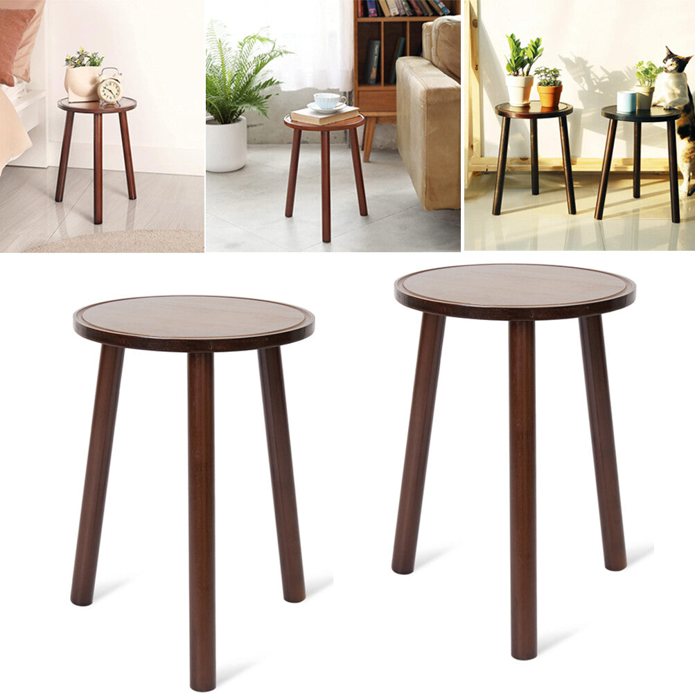 2Pcs Small Side Table Round End Table Wood Plant Stand Super Thick 3-Legs Stool V767-ZJJ461-G1