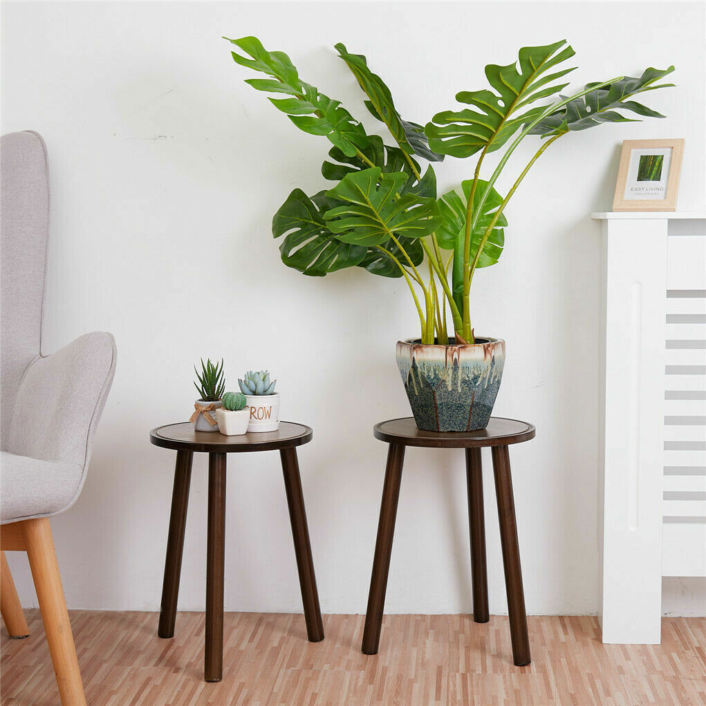 2Pcs Small Side Table Round End Table Wood Plant Stand Super Thick 3-Legs Stool V767-ZJJ461-G1