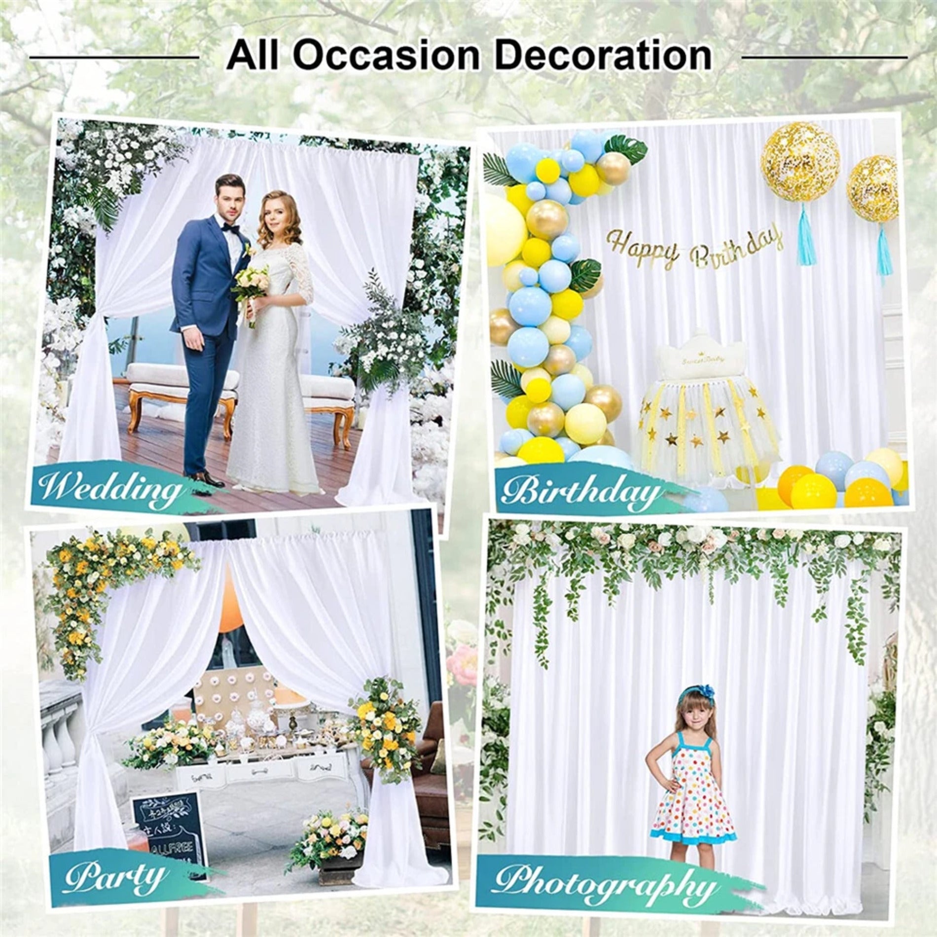 Large 3x3 m White Wedding Backdrop Curtains for Baby Shower and Birthday Decor V767-ZJJ69-WT-V1