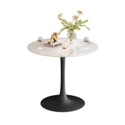 Round Stone Dining Table Anti-Scratch Easy Clean Table for Small Condo V767-ZT727GD-BL