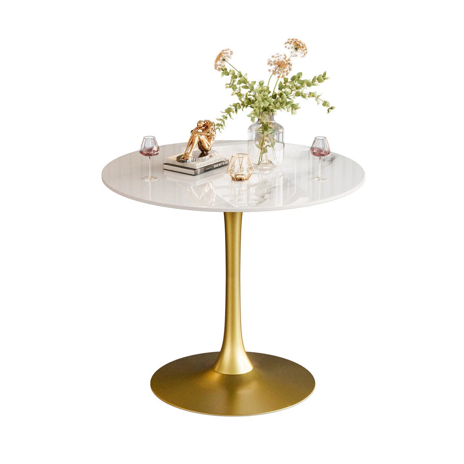 Round Real Stone Dining Table Anti-Scratch Easy Clean Table for Small Condo V767-ZT727GD-BLB