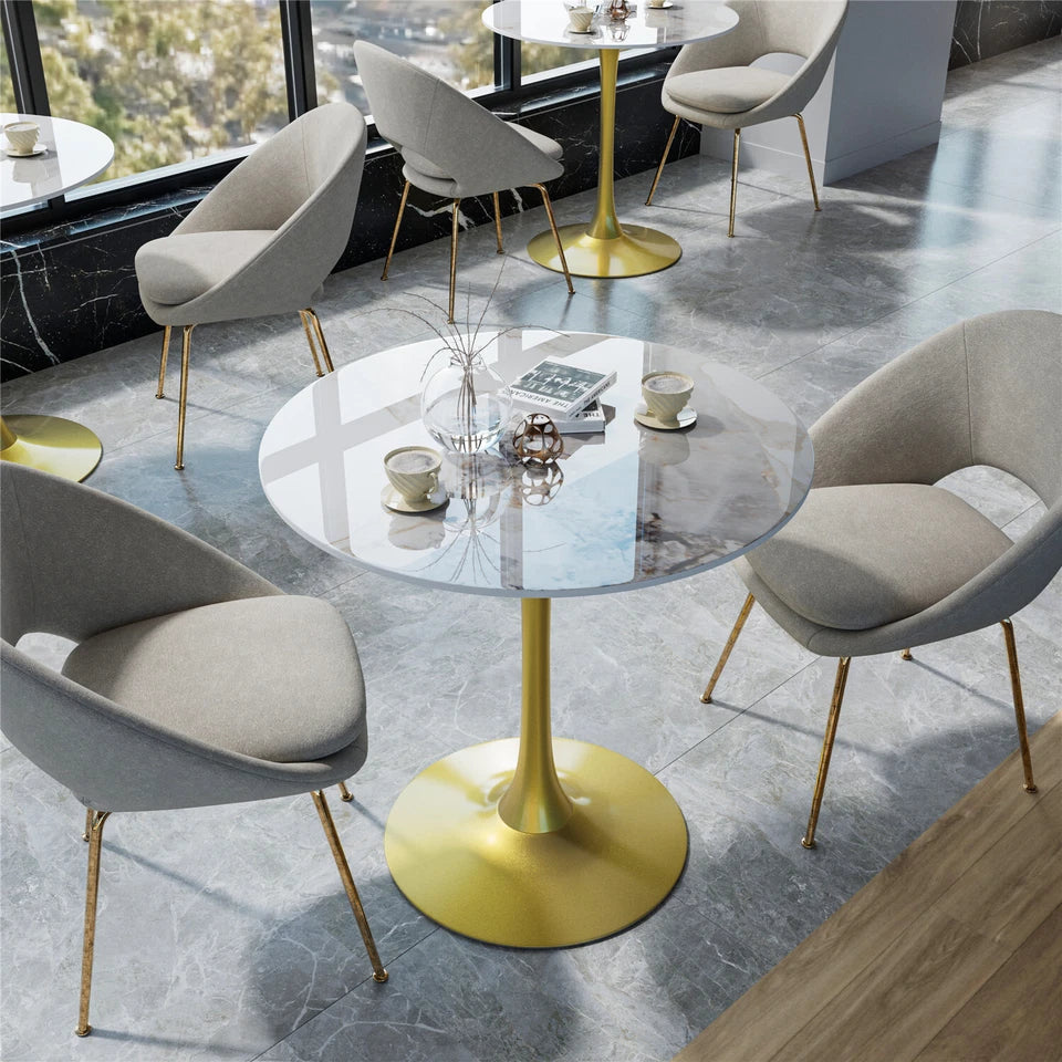 Round Real Stone Dining Table Anti-Scratch Easy Clean Table for Small Condo V767-ZT727GD-BLB