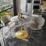 Round Real Stone Dining Table Anti-Scratch Easy Clean Table for Small Condo V767-ZT727GD-BLB