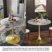 Round Real Stone Dining Table Anti-Scratch Easy Clean Table for Small Condo V767-ZT727GD-BLB