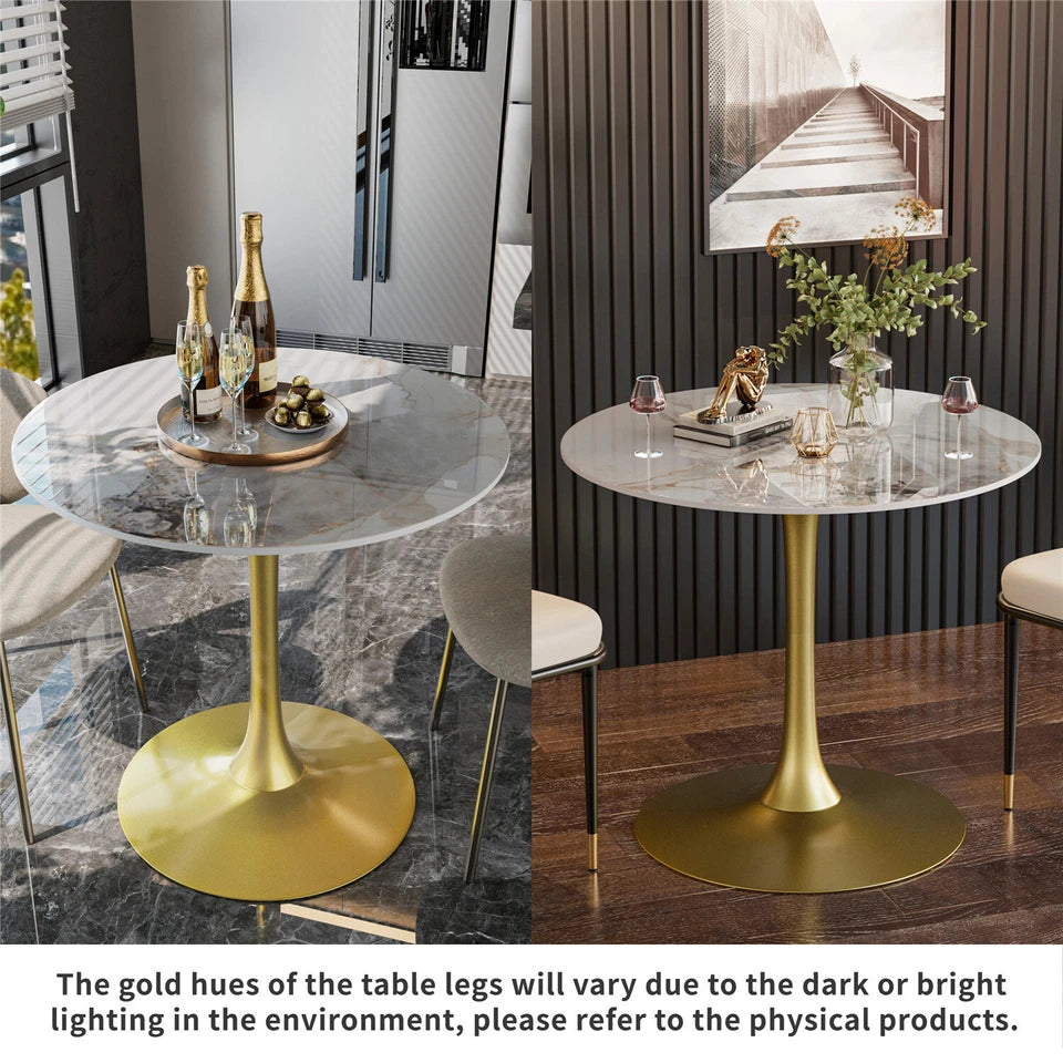 Round Real Stone Dining Table Anti-Scratch Easy Clean Table for Small Condo V767-ZT727GD-BLB