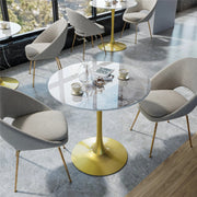 Round Real Stone Dining Table Anti-Scratch Easy Clean Table for Small Condo V767-ZT727GD-BLB
