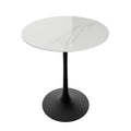 100cm Round High Bar Table Heavy Duty Sintered Stone Top Bistro Pub Table White with Black Legs V767-ZT729BK-BLB