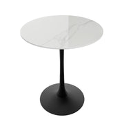 100cm Round High Bar Table Heavy Duty Sintered Stone Top Bistro Pub Table White with Black Legs V767-ZT729BK-BLB