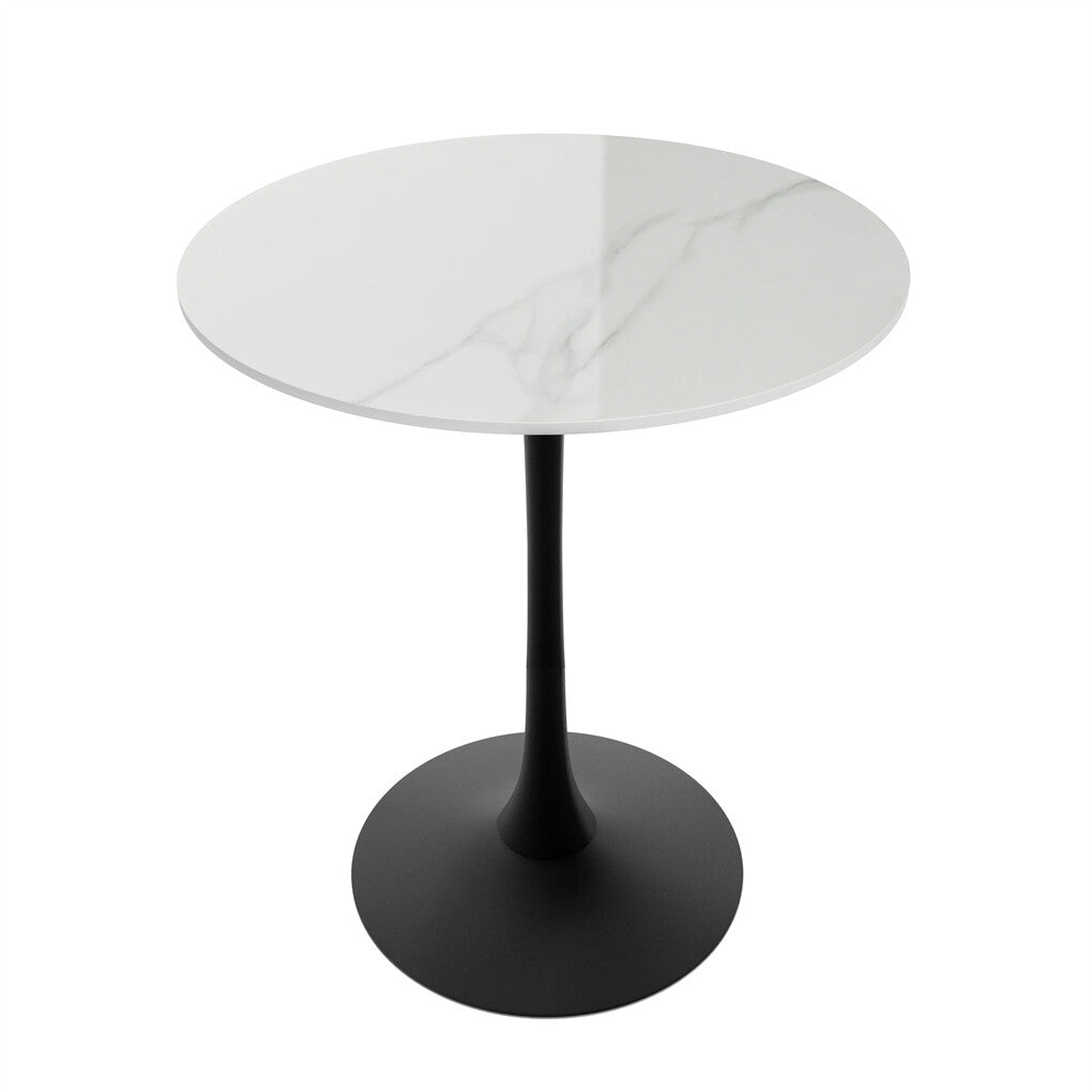 100cm Round High Bar Table Heavy Duty Sintered Stone Top Bistro Pub Table White with Black Legs V767-ZT729BK-BLB