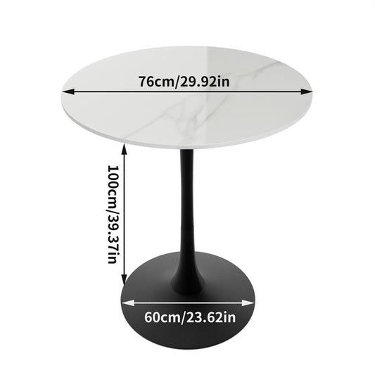 100cm Round High Bar Table Heavy Duty Sintered Stone Top Bistro Pub Table White with Black Legs V767-ZT729BK-BLB