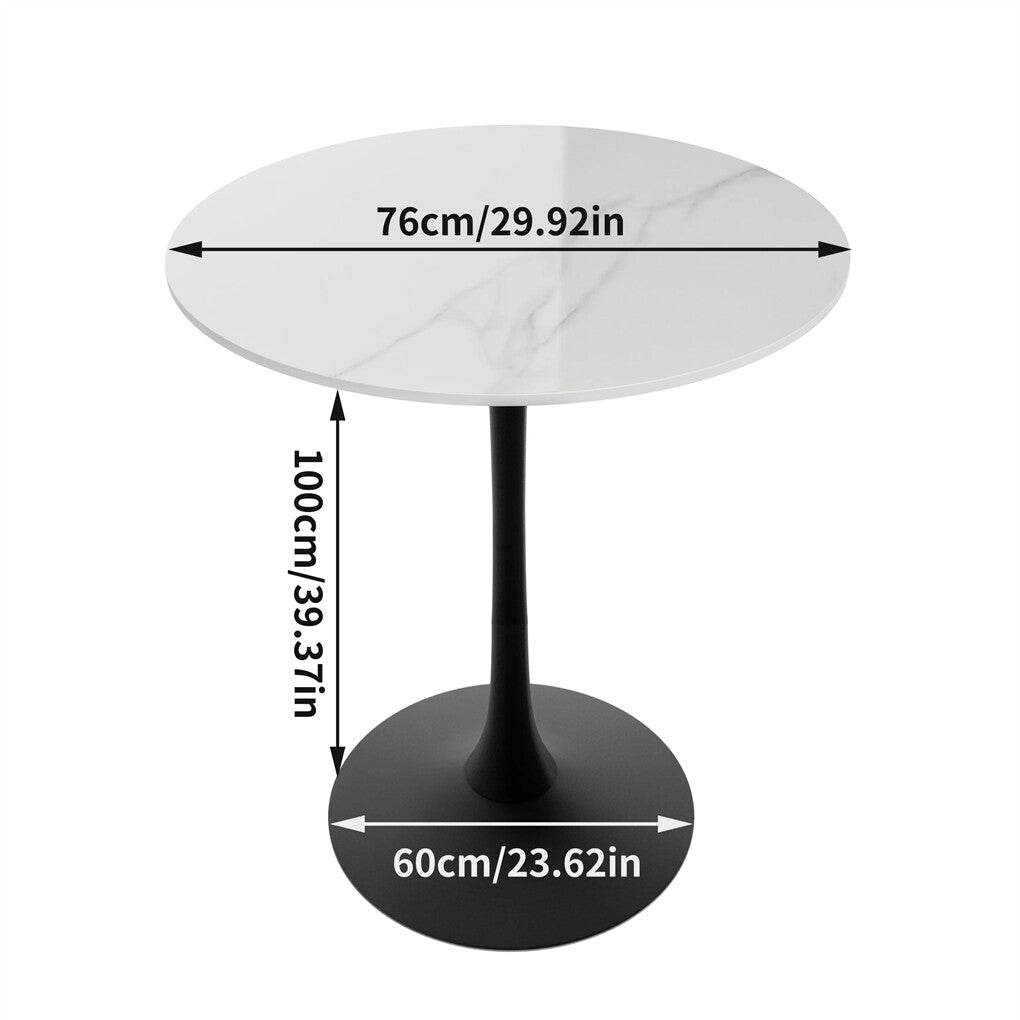 100cm Round High Bar Table Heavy Duty Sintered Stone Top Bistro Pub Table White with Black Legs V767-ZT729BK-BLB