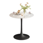 100cm Round High Bar Table Heavy Duty Sintered Stone Top Bistro Pub Table White with Black Legs V767-ZT729BK-BLB