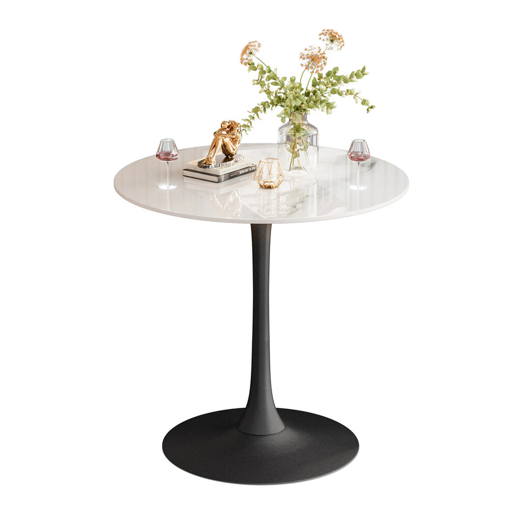 100cm Round High Bar Table Heavy Duty Sintered Stone Top Bistro Pub Table White with Black Legs V767-ZT729BK-BLB