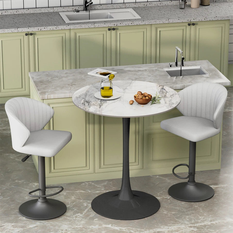 P&P Glossy Jade Round Sintered Stone Bar Table With Black Base For Stylish Interiors V767-ZT729BK-XNE