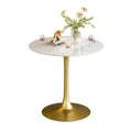 100cm Round High Bar Table Sintered Stone Top Bistro Pub Table White Top with Gold Legs V767-ZT729GD-BLB