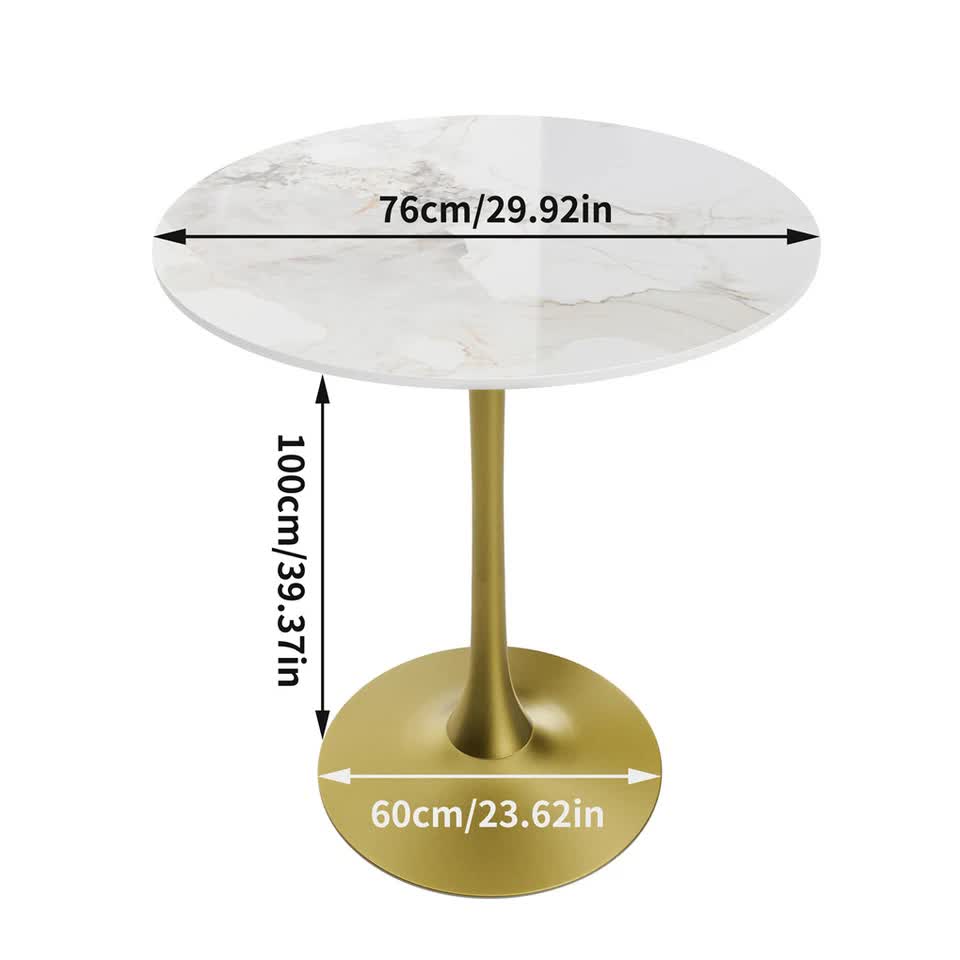 100cm Round High Bar Table Sintered Stone Top Bistro Pub Table White Top with Gold Legs V767-ZT729GD-BLB