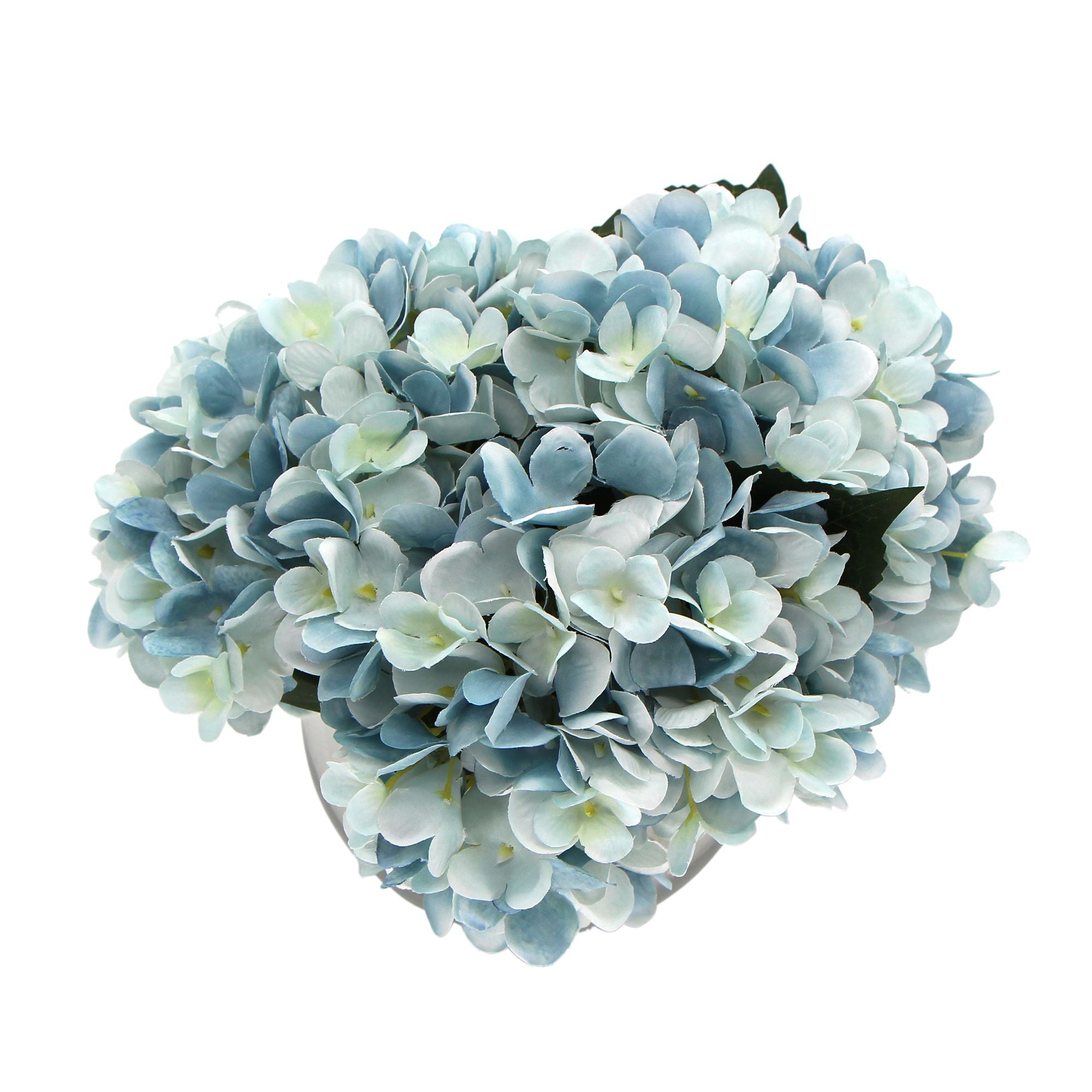 Premium Faux Hydrangea With Glass Vase (Artificial Flowering Blue Hydrangea) 23cm V77-88015