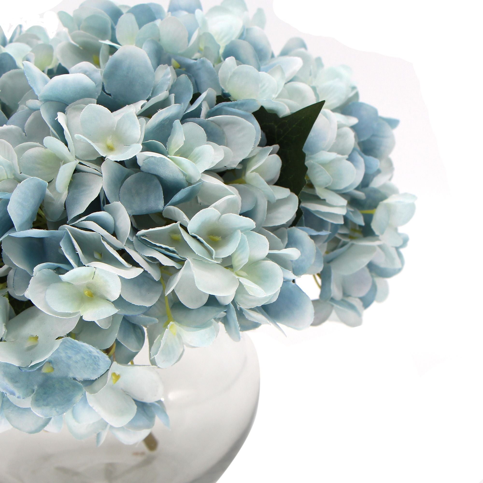Premium Faux Hydrangea With Glass Vase (Artificial Flowering Blue Hydrangea) 23cm V77-88015