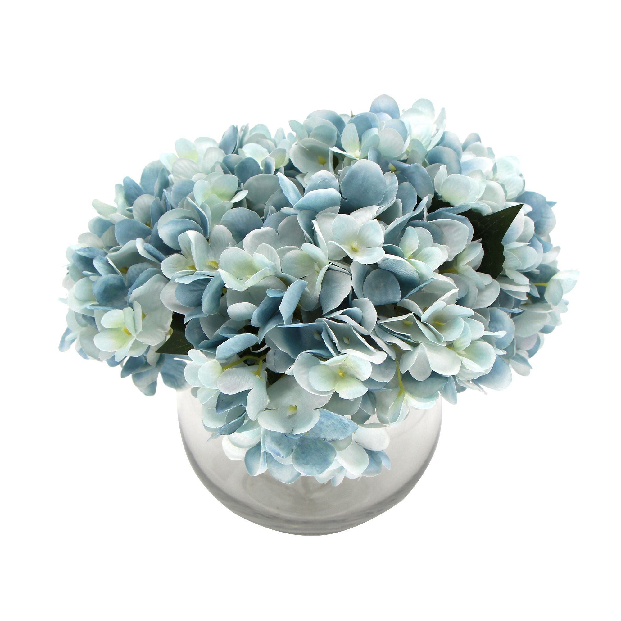Premium Faux Hydrangea With Glass Vase (Artificial Flowering Blue Hydrangea) 23cm V77-88015